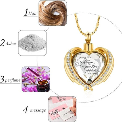Imrsanl Cremation Jewelry for Ashes Pendant - Crystal Heart Urn Necklace with Mini Keepsake Urn Memorial Ash Jewelry