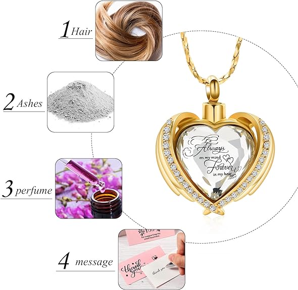 Imrsanl Cremation Jewelry for Ashes Pendant - Crystal Heart Urn Necklace with Mini Keepsake Urn Memorial Ash Jewelry