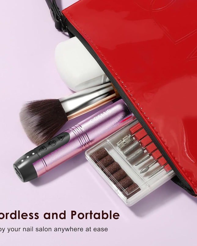 COSLUS Cordless Nail Drill Electric File: Professional for Acrylic Gel Dip Powder Nails Portable Nail Drill Machine Kit for Manicure Pedicure Nail Set with Everything Rechargeable Lightweight