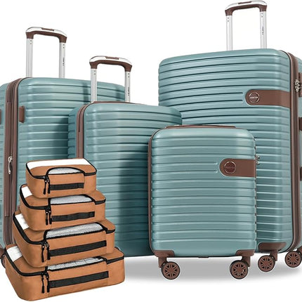 Merax Hardshell Luggage Sets 4 piece Lightweight Suitcases With Wheels TSA Lock Expandable (only 24”/28”) ABS Large Luggage Set(Blue)
