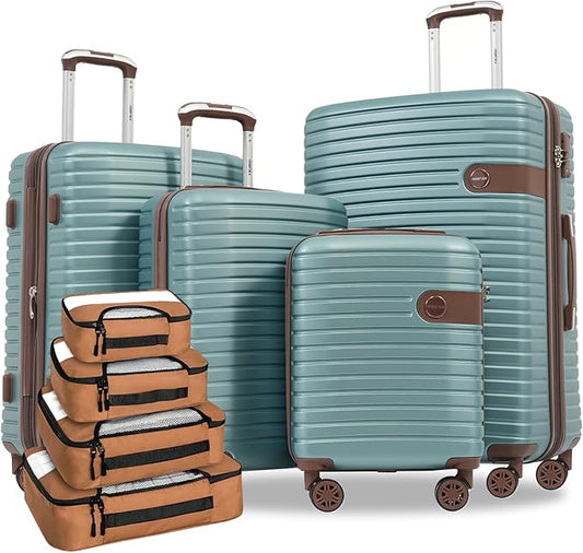 Merax Hardshell Luggage Sets 4 piece Lightweight Suitcases With Wheels TSA Lock Expandable (only 24”/28”) ABS Large Luggage Set(Blue)