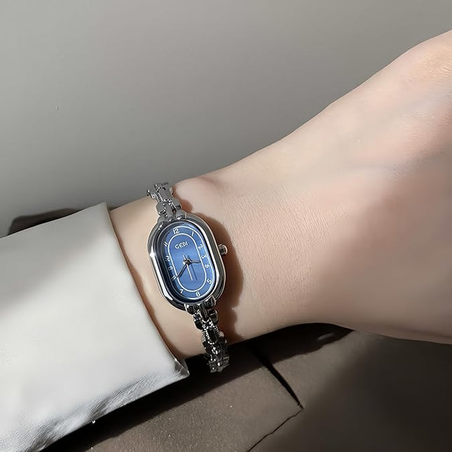 FANMIS Women's Vintage Oval Watches Luxury Minimalism Bracelet Small Gold Watch Ladies Analog Waterproof Watch Fashion Bangle Bracelet Dress Watch with Stainless Steel Band