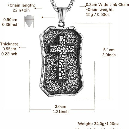 HZMAN Cracked Cross Necklace for Men Boy Stainless Steel Gothic Punk Convex Cross Pendant Jewelry Gift