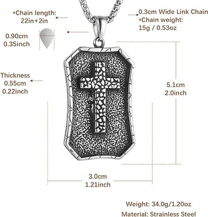 HZMAN Cracked Cross Necklace for Men Boy Stainless Steel Gothic Punk Convex Cross Pendant Jewelry Gift