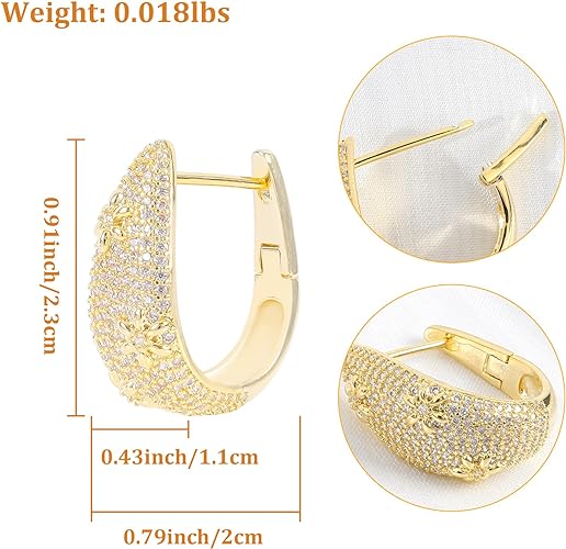 Gold Daisy Flower Chunky Hoop Earrings for Women 14k Gold Plated Thick Cubic Zirconia Crystal Flower Huggie Hoop Earrings Trendy Wide Flower Hoop Earrings Lightweight Bloom Jewelry Gift for Girls