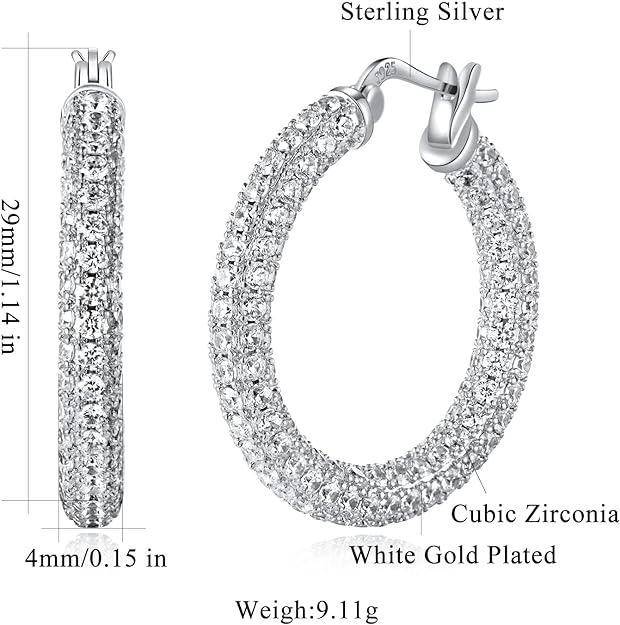 CiNily Hoop Earrings for Women Hypoallergenic, 14K Gold Plated 925 Sterling Silver Lightweight Mult-colors Crystal CZ Chunky Open Hoops Earrings Jewelry Gifts for Sensitive Ears 28mm/1.2"