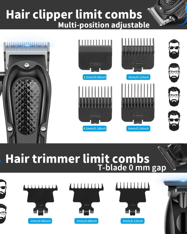 HIENA PRO Hair Clippers for Men Professional, Cordless Barber Clipper & T-Blade Beard/Hair Trimmer Set, Electric Razor Foil Shaver Nose Trimmer Barber Kit, Men's Hair Cutting Kit