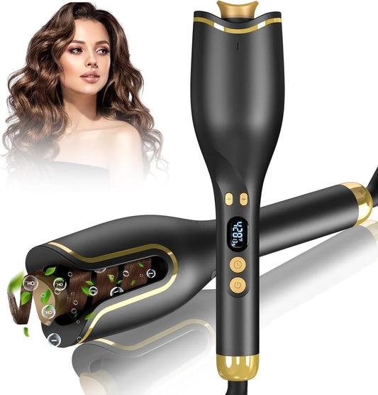 Automatic Curling Iron, Hair Curler 1" Large Slot, 4 Temperature Settings, 12s-19s Timers, Dual Voltage, Anti-Scald, Anti-Tangle, Auto Shut-Off, LCD Display, Fast Heating Easy for Use, Black