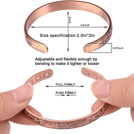 Pure Copper Magnetic Bracelet Arthritis Pain Therapy Energy Cuff Flower