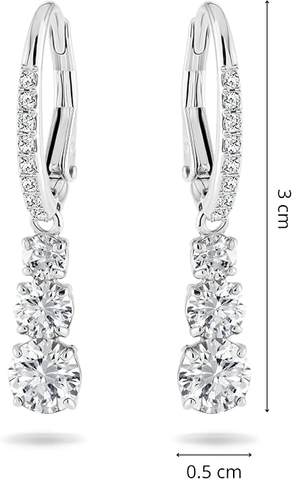Swarovski Stilla Attract Trilogy Drop Pierced Earrings with White Crystals on a Rhodium Plated Setting with Hinged Closure