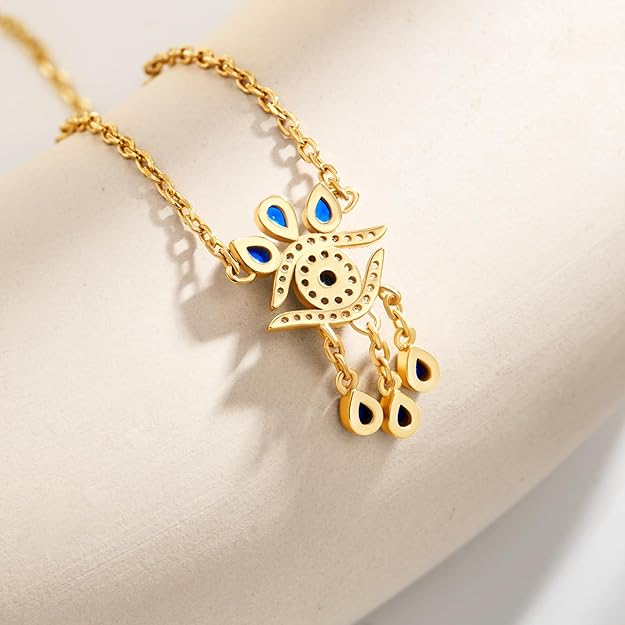 Cicy Bell Evil Eye Necklace for Women 18k Gold Plated Pendant Necklace Cubic Zirconia Turquoise Dainty Trend Jewelry Gift, 16.1" + 1.9" Extender