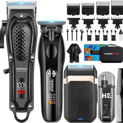 HIENA PRO Hair Clippers for Men Professional, Cordless Barber Clipper & T-Blade Beard/Hair Trimmer Set, Electric Razor Foil Shaver Nose Trimmer Barber Kit, Men's Hair Cutting Kit