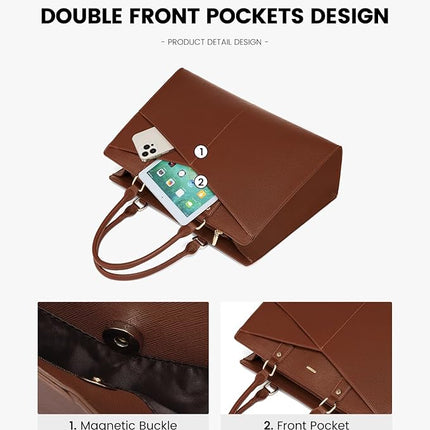 LOVEVOOK Laptop Tote Bag for Women, Leather Business Office Work Bag Computer Briefcase with Small Clutch fit for 15.6 Inch Laptop Brown