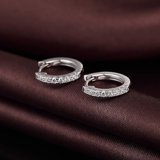 Jiamiaoi Small Hoop Earrings for Men Women 925 Sterling Silver Hoop Earrings Hypoallergenic Round CZ Diamond Hoop Earrings 15mm-20mm Cubic Zirconia Silver Huggie Hoop Earrings Circle