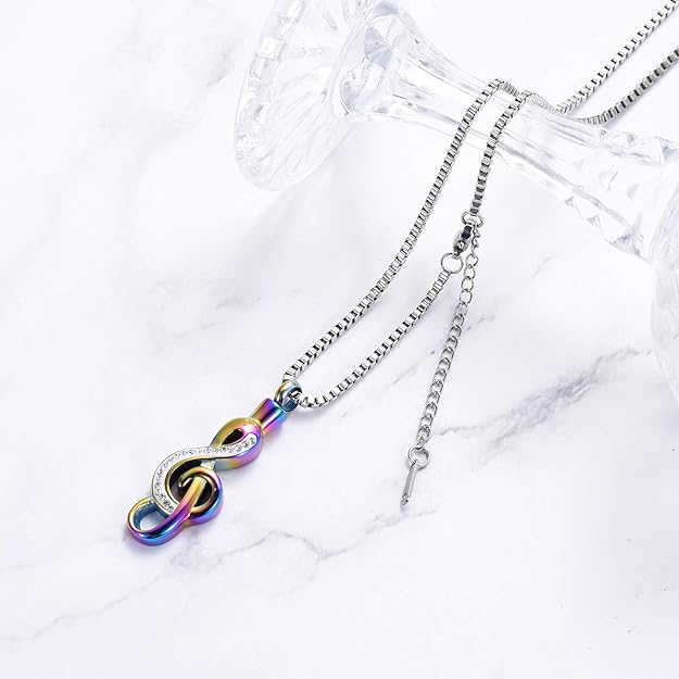 Cremation Jewelry Crystal Music Note Urn Necklace for Ashes Stainless Steel Necklace Urn Cremation Memorial Ashes Holder Keepsake Pendant Locket