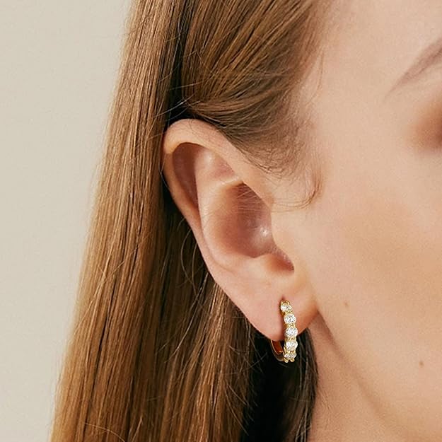 Moissanite Huggie Hoop Earrings - 0.06ct D Color VVS1 Lab Created Moissanite Earrings in 18K White Gold Plated Sterling Silver - Dainty Small Women's & Men's Huggie Hoops