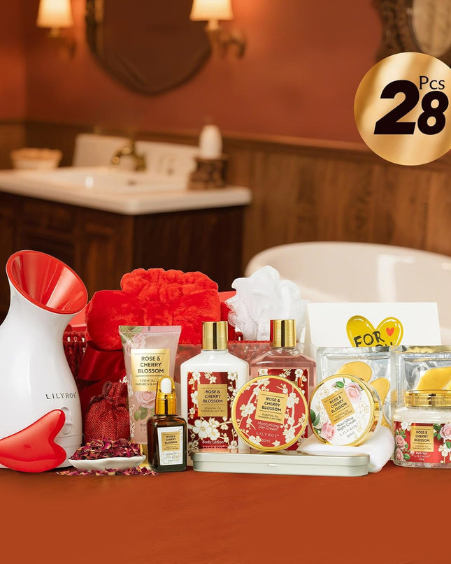 27Pcs Rose Spa Skin Care Gifts Set, Bath Set, Spa Gift Baskets for Women