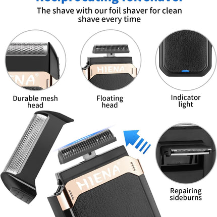 HIENA PRO Hair Clippers for Men Professional, Cordless Barber Clipper & T-Blade Beard/Hair Trimmer Set, Electric Razor Foil Shaver Nose Trimmer Barber Kit, Men's Hair Cutting Kit