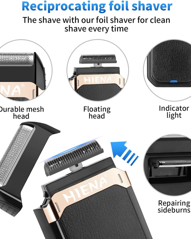 HIENA PRO Hair Clippers for Men Professional, Cordless Barber Clipper & T-Blade Beard/Hair Trimmer Set, Electric Razor Foil Shaver Nose Trimmer Barber Kit, Men's Hair Cutting Kit