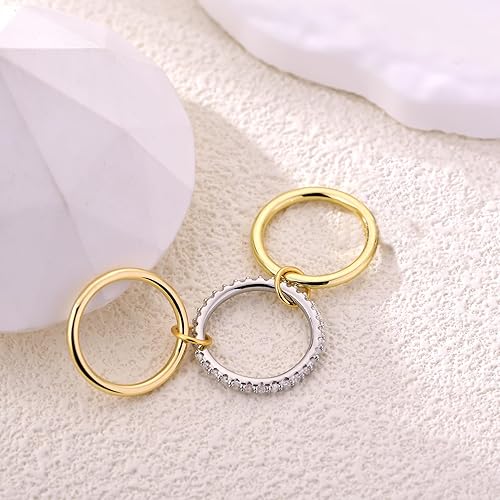 14K Gold Plated Interlocked Stackable Rings for Women Non Tarnish,Gold and Silver Cubic Zirconia Statement Rings Set,Mixed Metals Ring Two-Toned Connected Bands Stacking Jewelry