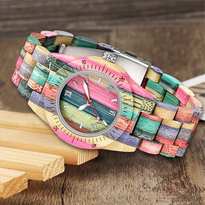 Tiong Womens Wooden Watch with All Wood Strap Analog Classic Design Colorful Bamboo Ladies Watches for Women, Couples