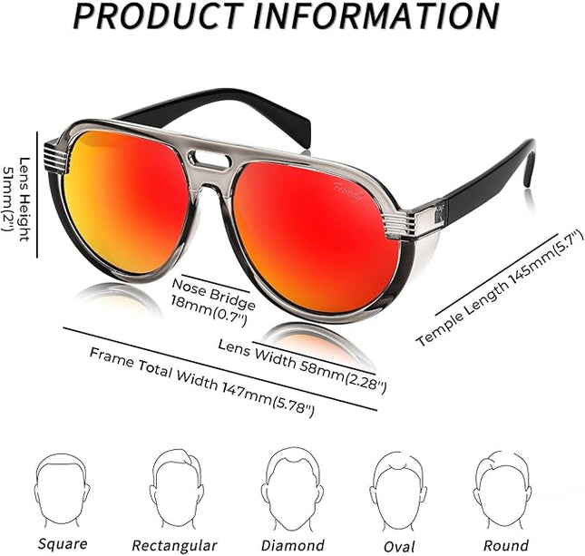 FEISEDY Steampunk with Side Shields Aviator Sunglasses for Men Women 80s Retro Flat Top Oversized Polarized Shades B0096