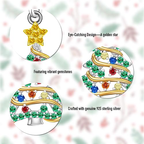 Christmas Earrings Christmas Tree Earrings for Women Sterling Silver Ribbon Green Xmas Tree Colorful Zircon Winter Dangle Studs Holiday Jewelry Gifts