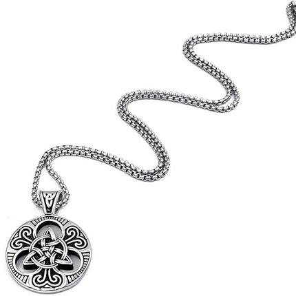 ELFASIO Celtic knot Magic Both Sided Pendant Necklace Men's Stainless Steel Box Chain Jewelry20 inch