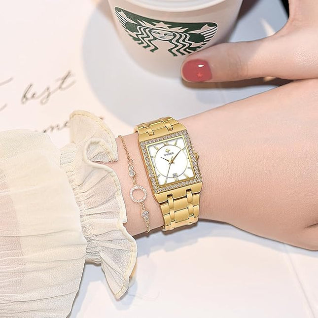 WWOOR Womens Watches Luxury Small Stainless Steel Dainty Square Watches for Women with Date Waterproof Ladies Watches Elegant Dress Quartz Women's Wrist Watches Reloj para Mujer