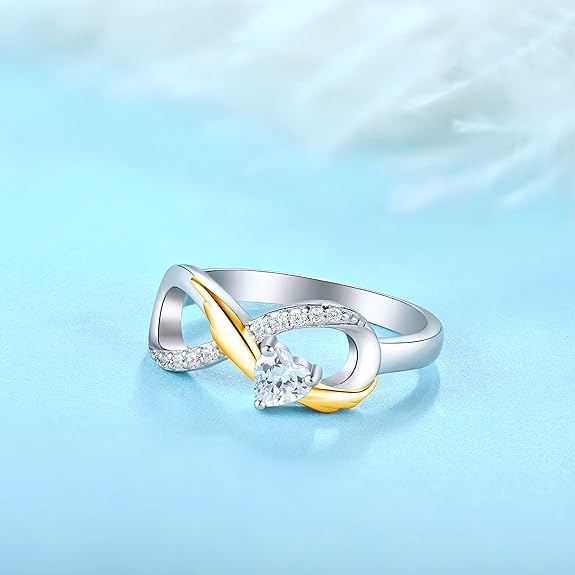 STARCHENIE Infinity Promise Ring 925 Sterling Silver Angel Wings Heart Ring for Women Size 5-10