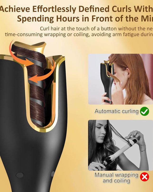 Automatic Curling Iron, Hair Curler 1" Large Slot, 4 Temperature Settings, 12s-19s Timers, Dual Voltage, Anti-Scald, Anti-Tangle, Auto Shut-Off, LCD Display, Fast Heating Easy for Use, Black
