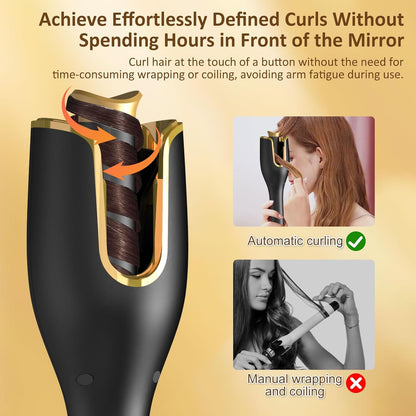 Automatic Curling Iron, Hair Curler 1" Large Slot, 4 Temperature Settings, 12s-19s Timers, Dual Voltage, Anti-Scald, Anti-Tangle, Auto Shut-Off, LCD Display, Fast Heating Easy for Use, Black