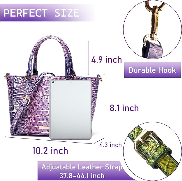 Ladies Tote Leather Bags for Women Crocodile Embossed Zipper Satchel Purse Elegant Compartments Crossbody Work