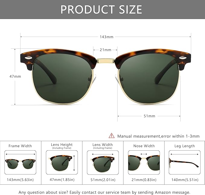 SUNGAIT Classic Half Frame Retro Sunglasses with Polarized Lens