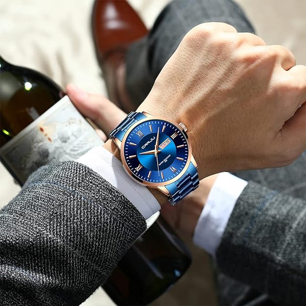 CRRJU Men's Fashion Luxury Stainless Steel Watches for Men Business Auto Date Chronograph Analog Quartz Wristwatches