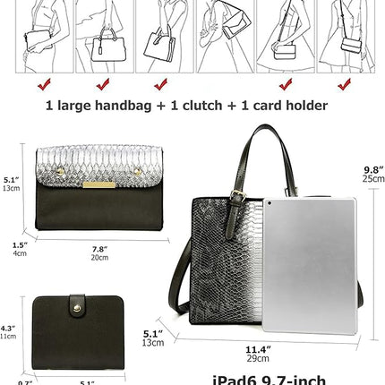 KingTo Women's Crocodile Pattern Satchel Handbags Stylish Tote Handbags crocodile purses for women 3 Pcs Set