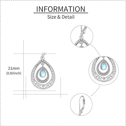 Moonstone Earrings 925 Sterling Silver Filigree Leverback Dangle Drop Bohemian Moonstone Jewelry Gift for Women Girls