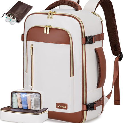 LOVEVOOK Travel Backpack for Women & Men, 40L Carry On Backpack, Personal Item Bag with 3 Packing Cubes, Business Weekender Overnight Luggage Daypack, Fits 17 Inch Laptop, Beige Brown