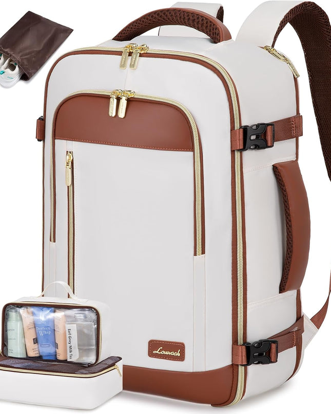 LOVEVOOK Travel Backpack for Women & Men, 40L Carry On Backpack, Personal Item Bag with 3 Packing Cubes, Business Weekender Overnight Luggage Daypack, Fits 17 Inch Laptop, Beige Brown