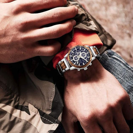 WASTIME Wooden Watch for Men Women, Stylish Chronograph Military Casual Calendar Wood Watches