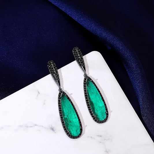 Crystal Teardrop Dangle Earrings for Women Vintage Emerald green drop Earrings for Women Girls Mom Wife Prom