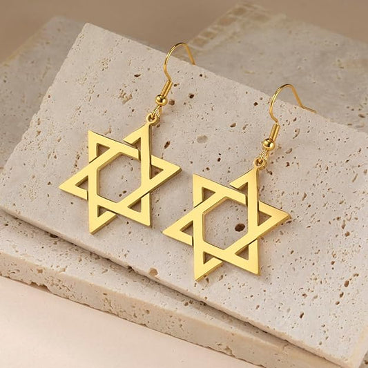 Amaxer Star of David Earrings Stainless Steel Minimalist Religious Magen Judaic Jewish Hanukkah Dangle Drop Earrings for Women