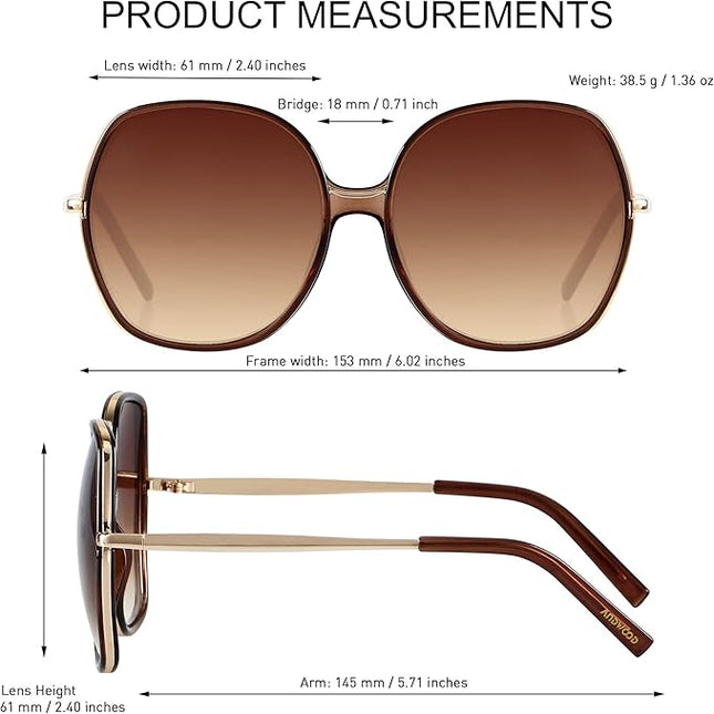 ANDWOOD Oversized Sunglasses for Women Big Large Square Wide Frame Shades Retro Trendy Fashion UV Protection