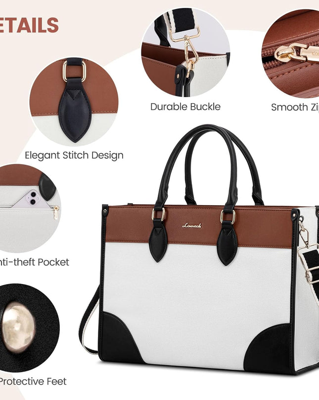 LOVEVOOK Laptop Tote Bag for Women 15.6 Inch Canvas Work Bag with Clutch Purse, Large Capacity Lightweight Computer Bag, Waterproof Briefcase Shoulder Handbag, Ideal for Work, Travel, Office