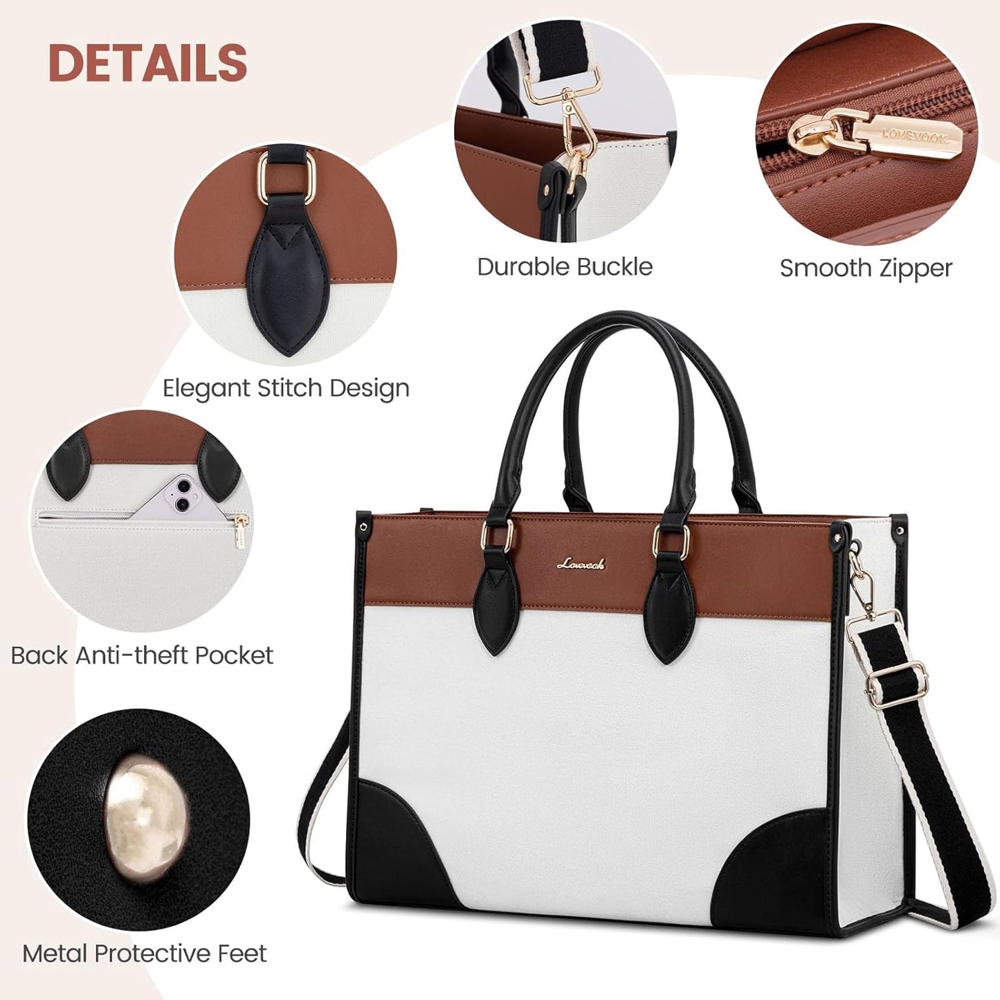 LOVEVOOK Laptop Tote Bag for Women 15.6 Inch Canvas Work Bag with Clutch Purse, Large Capacity Lightweight Computer Bag, Waterproof Briefcase Shoulder Handbag, Ideal for Work, Travel, Office