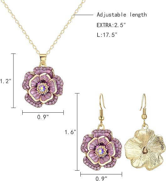 EleQueen Rhinestone Crystal Enamel Flower Necklace Earrings Set 18K Gold Plated Hypoallergenic Jewelry Sets Gift for Women Girls