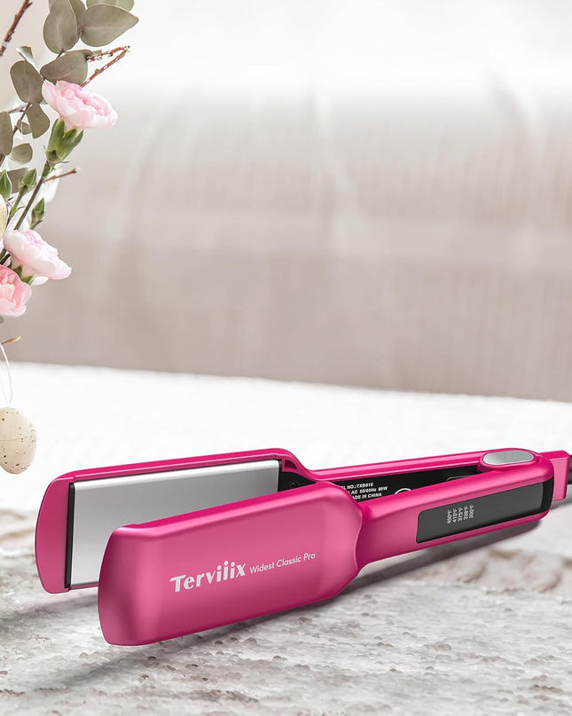 Terviiix Flat Iron Hair Straightener, 2 Inch Widest Ceramic Flat Iron for Hair, Professional Straightening Irons with Adjustable Temp, Fast Styling for Silky Smooth Hair, Dual Voltage, Auto Off, Pink