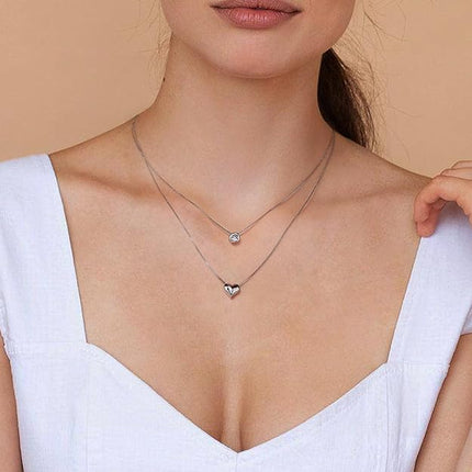 Layered Necklace for Women Sterling Silver Heart Necklace with CZ Stacked Cute Love Choker Pendant Necklace Tiny Chain Jewelry Gifts for Daughter Wife Mom Girlfriend Anniversary