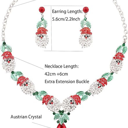 2 Pcs/Set Fashion Statement Bib Santa Claus Christmas Necklace Dangle Earring Costume Jewelry Set for Christmas Party Xmas Gift for Women