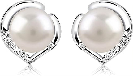 QUADRI Pearl Earrings for Women – 925 Sterling Silver Earrings Heart Shaped – Cultured Pearl 6.5 mm - Jewelry Earrings Gift Idea – Box Included – Jewelry fo Women Made in Italy